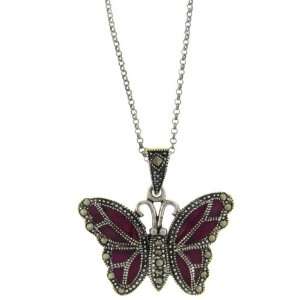   : Sterling Silver Marcasite Purple Enamel Butterfly Pendant: Jewelry