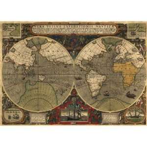  1595 Map of the World in Hemispheres by Jodocus Hondius 