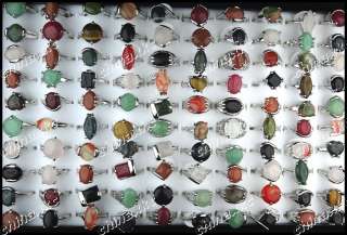 50pcs natural stone silver P Fashion rings wholesale jewelry lots mix 