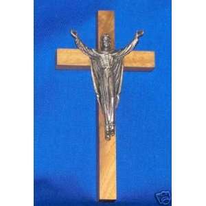  Silver Risen Jesus on wooden Cross 6 x 3 CRUCIFIX 