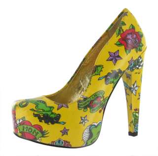 BETSEY JOHNSON Meeeva Platform Patent Tattoo Print Pumps Womens Dress 