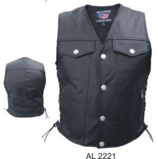 High Pocket Denim Style Black Analine Leather Biker Motorcycle Vest 