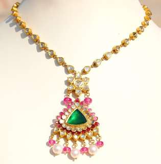 22KT GOLD AAA RUBY DIAMOND CHAIN MOGHUL NECKLACE   
