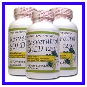  3 Pack Resveratrol Gold 1250   Maximum Potency 1250 Mg 