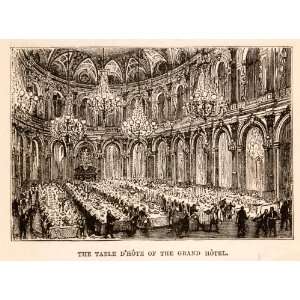  1882 Wood Engraving Dining Room Grand Hotel Paris Interior Table 