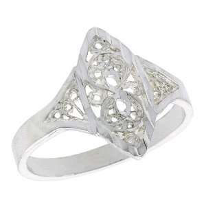 Sterling Silver Marquise shaped Wire Work Filigree (Telkari) Ring, 9 
