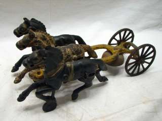 ANTIQUE CAST IRON FIRE LADDER WAGON TOY HORSE DRAWN  