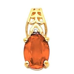    14K Yellow Gold Mexican Fire Opal and Diamond Pendant Jewelry