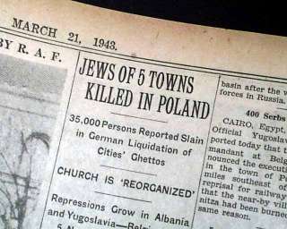 1943 WWII NY Newspaper JEWISH HOLOCAUST Extermination Polish Jews 