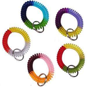 Pick 6 Colors Tri Color Spiral Wrist Coil Key Chain  