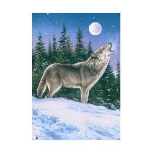  Howling Wolf Full Moon Snowy Night Mini Flag: Patio, Lawn 