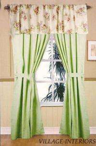 SPRING ROSE FLORAL 5PC WINDOW DRAPERY PANELS + VALANCE  