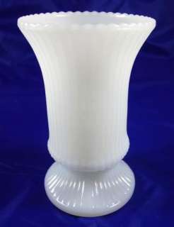 Vintage EO Brody Milk Glass Ribbed Urn Style Footed Vase  