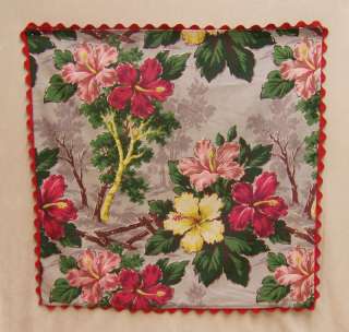 BEAUTIFUL VINTAGE HIBISCUS PILLOW CASE WITH RIC RAC  