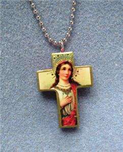 St. Cecilia Handmade Wooden Crucifix Pendant Necklace  