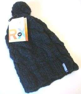 NEW Womens ROXY acrylic Black Knit BEANIE Stocking Hat Cap NWT 