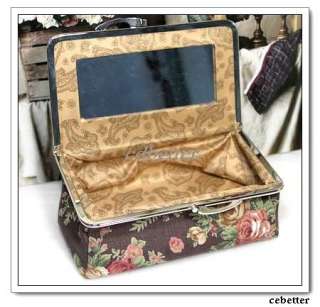 Brown Fabric Floral Quality Women Cosmetic Make up Case Box Bag With 