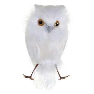  6.5 White Feathered Decorative Snow Owl Bird Figure: Home 