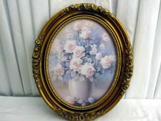 Oval Gold Gilt Frame w Signed Floral Print Extra Nice  