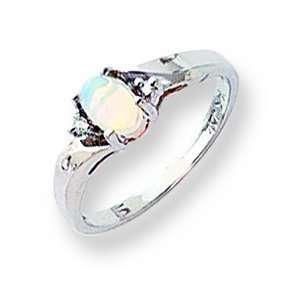  14k White Gold Opal & .02ct Diamond Birthstone Ring, Size 