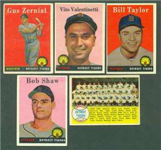 1958 58 TOPPS DETROIT TIGERS 11 CARD LOT  
