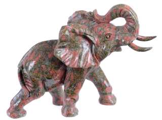 Natural Brazil Unakite Jasper Elephant Sculpture, Stone Carving 