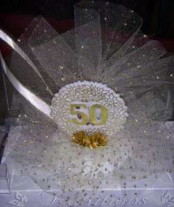 50th Wedding Anniversary BC118G Cake Topper GOLD white  