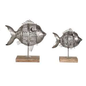 Uttermost 16 Twisted Iron Fish, Sculpture, S/2 Antiqued Nickel With 