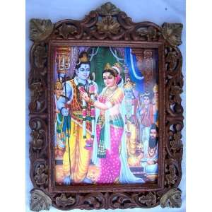 Lord Shiva & Parvati marriage function Poster painting in wood crafts 