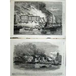    1861 Great Fire Southwark Cotton Wharf Ships Boats
