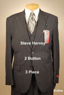 48L Suits   STEVE HARVEY Brown Striped Mens Suit 48 Long H04  