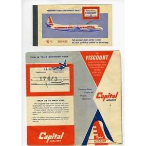  1956 Capital Airlines Ticket & Ticket Jacket Viscount 