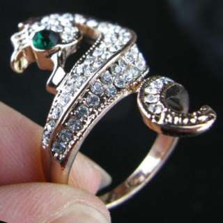 Green Eye sea horse rose gold GP Crystal finger Ring  