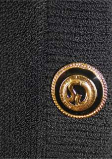 Women Santana knit black gold logo suit jacket blazer St John basic sz 