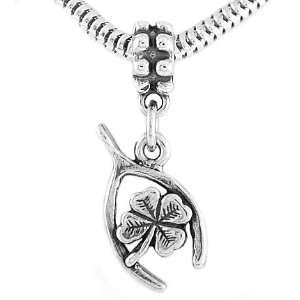    Silver One Sided Lucky Wishbone and Shamrock Dangle Bead: Jewelry