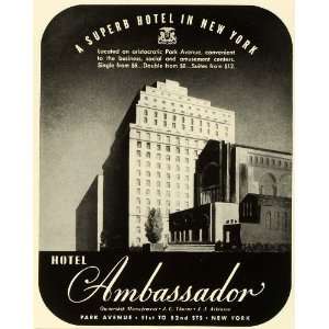  1941 Ad Hotel Ambassador Travel Suite Lodgings Rooms Park 