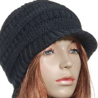 KH1074 New Knit Newsboy Visor Warm Cap Hats Black  
