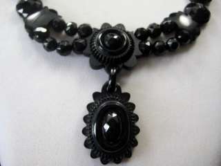 VICTORIAN WHITBY JET CARVED DROPPER LARGE NECKLACE/COLLAR 1880  