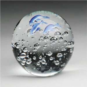  3 Blue Dolphin Glass Paperweight: Home & Kitchen