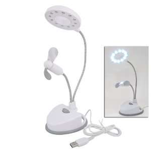   : 12 LED Desk Lamp and USB Mini Fan White (3*AA or USB): Electronics