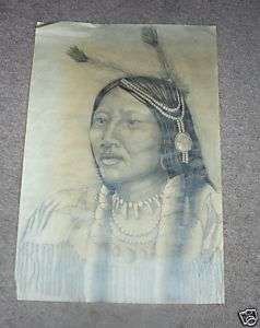 AMERICAN INDIAN FACE PENCIL DRAWING PORTRAIT  