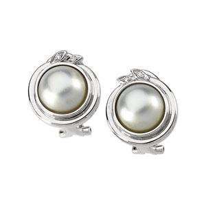   Mabe Cultured Pearl Earrings in 14k White Gold (0.04 Ct. tw.) Jewelry