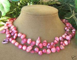 DRUZY ROSE FRESHWATER PEARL NECKLACE PEARLS HOT PINK OCEAN JEWELRY 