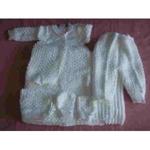   Knit Crochet Popcorn Style Baby Set Blanket Pants Sweater Hat Booties