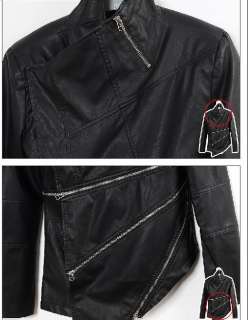 Mens Cool Winter Fall UK Punk Style Unique Black Leather Jacket Coat 