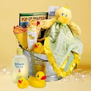  RUBBER DUCKY GIFT BASKET WITH PLUSH DUCK BLANKET, TUB TOYS 