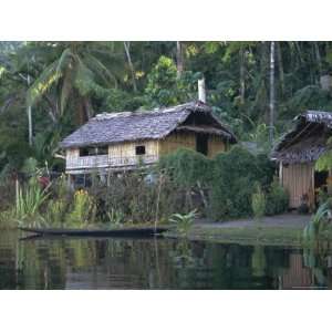  Houses and Boat, Sepik River, Papua New Guinea Stretched 