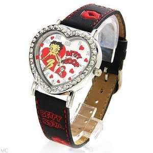  Betty Boop Genuine Crystals Heart Leather Band Watch Bb 