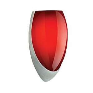   Light Wall Sconce in Satin Nickel with Red glass