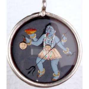  India Hindu Hinduism Sterling Silver Painted Kali Pendant 